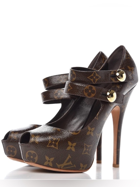 Louis Vuitton Shoes - RARE! Authentic Louis Vuitton Ritual Fetish Monogram Canvas Peep Toe Pumps 40
